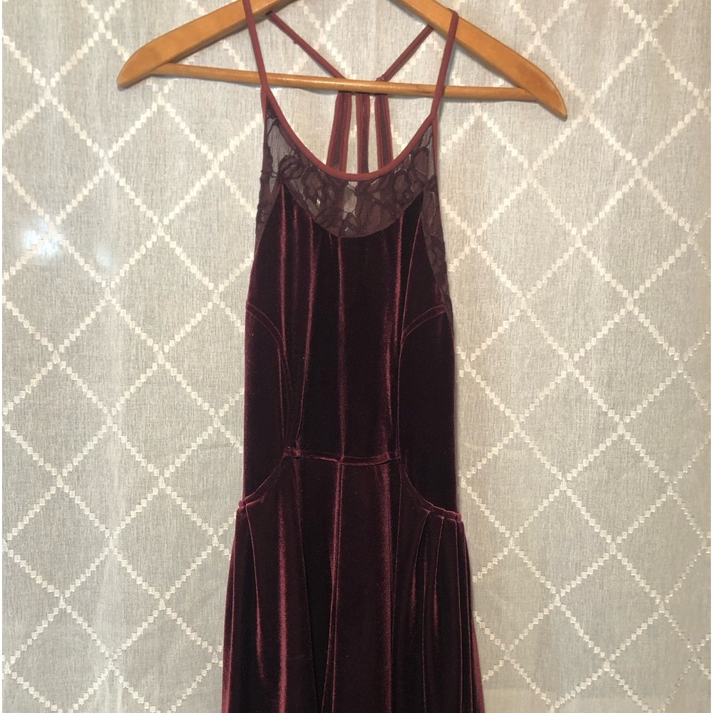 Free People’s burgundy velvet dress.